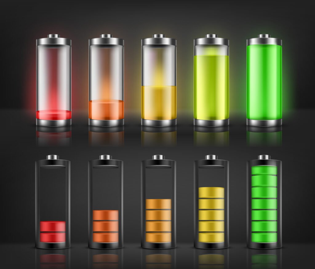 vector set of battery charge indicators